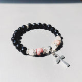 Rhodonite & Rose Quartz Ankh Bracelet