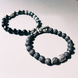 Stacked Crystal Namaste Buddha Bracelet with Lava, Larvikite, Hematite & Onyx Beads