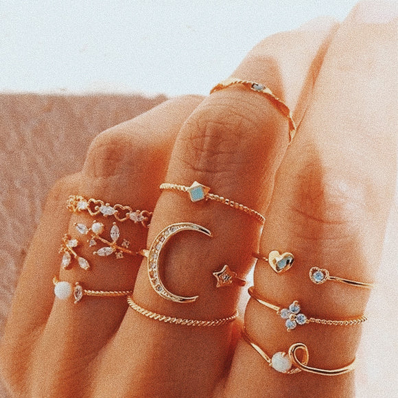 Crescent Moon Ring Set