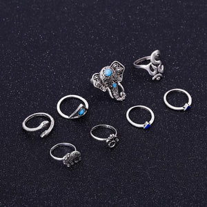 Elephant & Om Ring Set