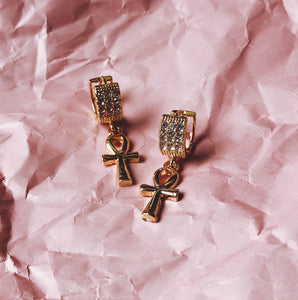 Diamanté Hoop Ankh Earrings