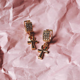 Diamanté Hoop Ankh Earrings