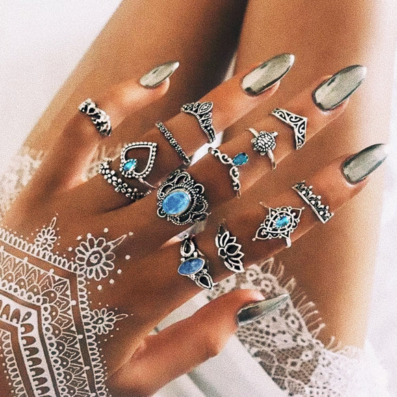 Silver & Blue Ring Set