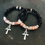 Rhodonite & Rose Quartz Ankh Bracelet